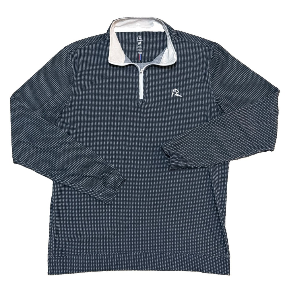 RHOBACK Golf 1/4 Zip Pullover Blue White Dot Mens Sz M Athletic Stretch